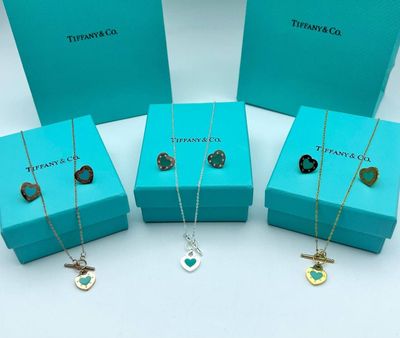 Tiffany & Co. Mini Keyhole Heart Lock Necklaces & Earrings Sets For Women's in Different Colors