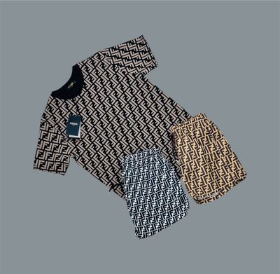 Fendi Logo Printed Brown T-Shirts & Shorts Sets For Men's in Different Colors