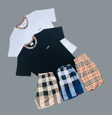 Burberry Icon Stripe Trim Cotton T-Shirts & Shorts Sets For Men's in Different Colors