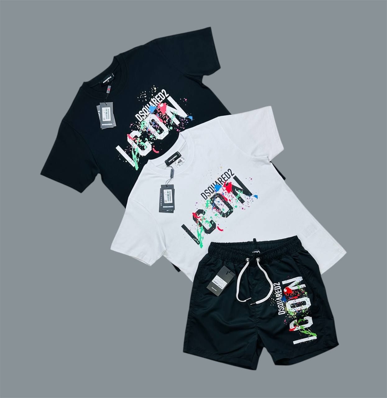 DSQUARED2 Icon Splatter T-Shirt & Shorts Sets For Men's in Different Colors