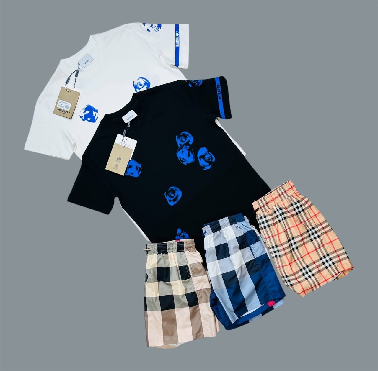 Burberry Floral Printed Crewneck T-shirt & Shorts Sets For Men's in Different Colors
