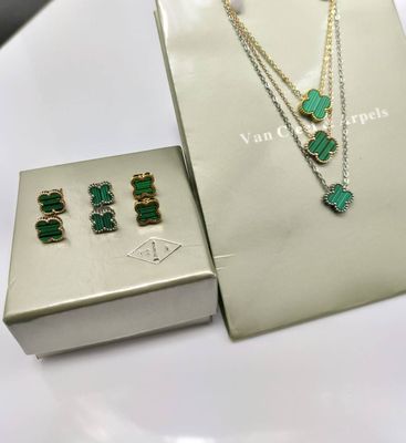 Van Cleef & Arpels Four Leaf Clover Green Necklace & Earrings Sets For Women's in Different Chain Colors