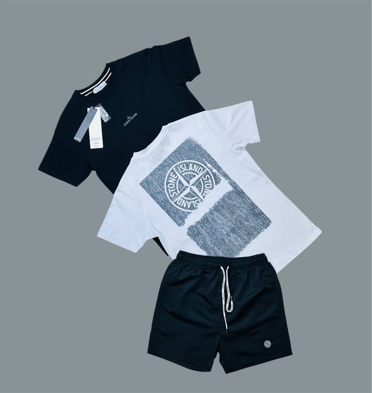 Stone Island Large Print Crew Neck T-Shirt & Shorts Sets For Men's in 2 Colors