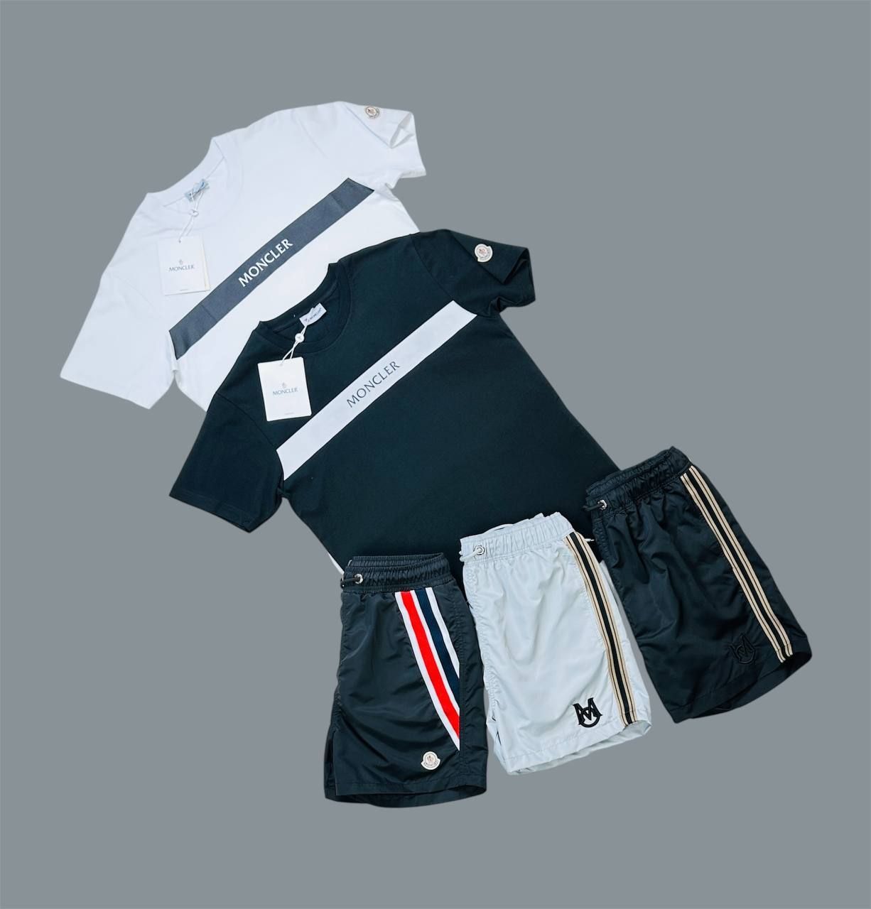 Moncler Round Neck Stripe T-Shirts & Shorts Sets For Men's in Different Colors