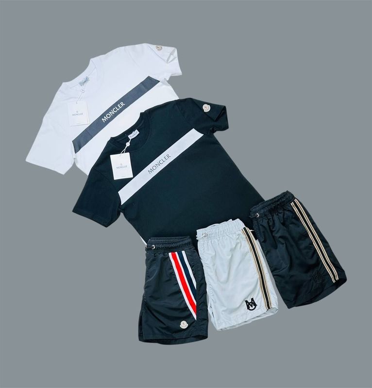 Moncler Round Neck Stripe T-Shirts & Shorts Sets For Men's in Different Colors