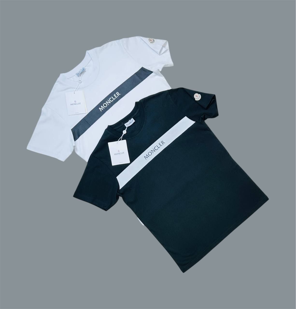 Moncler Round Neck Stripe T-Shirts For Men's in Different Colors