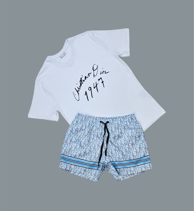 Dior Handwritten Christian Dior Signature Relaxed Fit T-Shirts & Shorts Sets For Men's in Different Colors