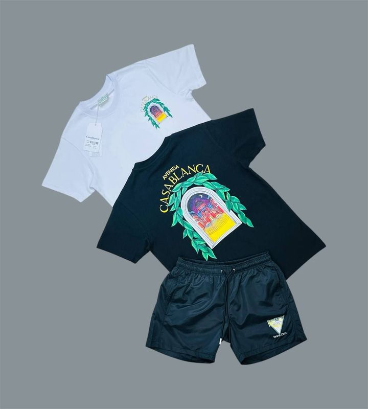 Casablanca Crew Neck Logo Printed T-Shirts & Shorts Sets For Men's in Different Colors