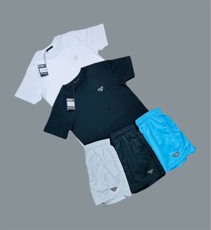 Prada Crew Neck Logo T-Shirts & Shorts Sets For Men's in Different Colors