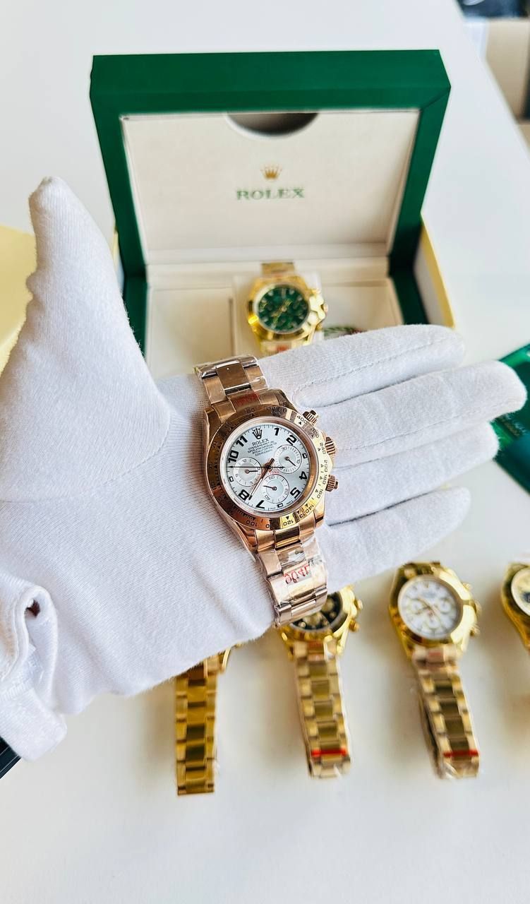 Rolex Cosmograph Daytona  Rose Gold Chain Strap White Dial Watches For Men's