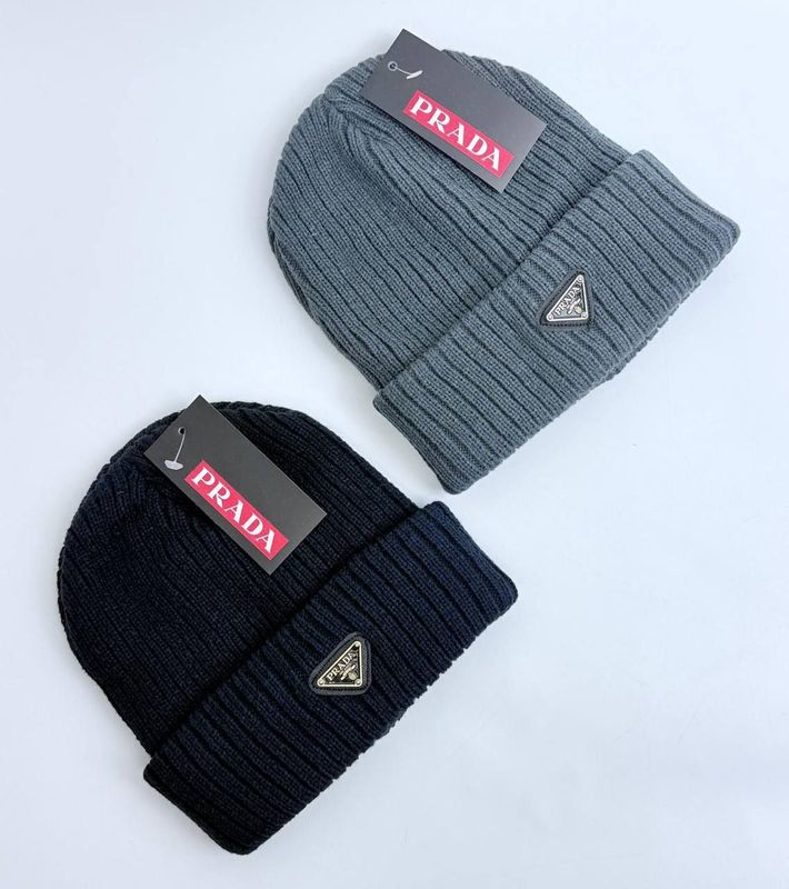 Prada Beanie Patch Program Wool Hat Mens in 2 Different Colors Prada Beanie Patch Program Wool Hat Mens in 2 Different Colors