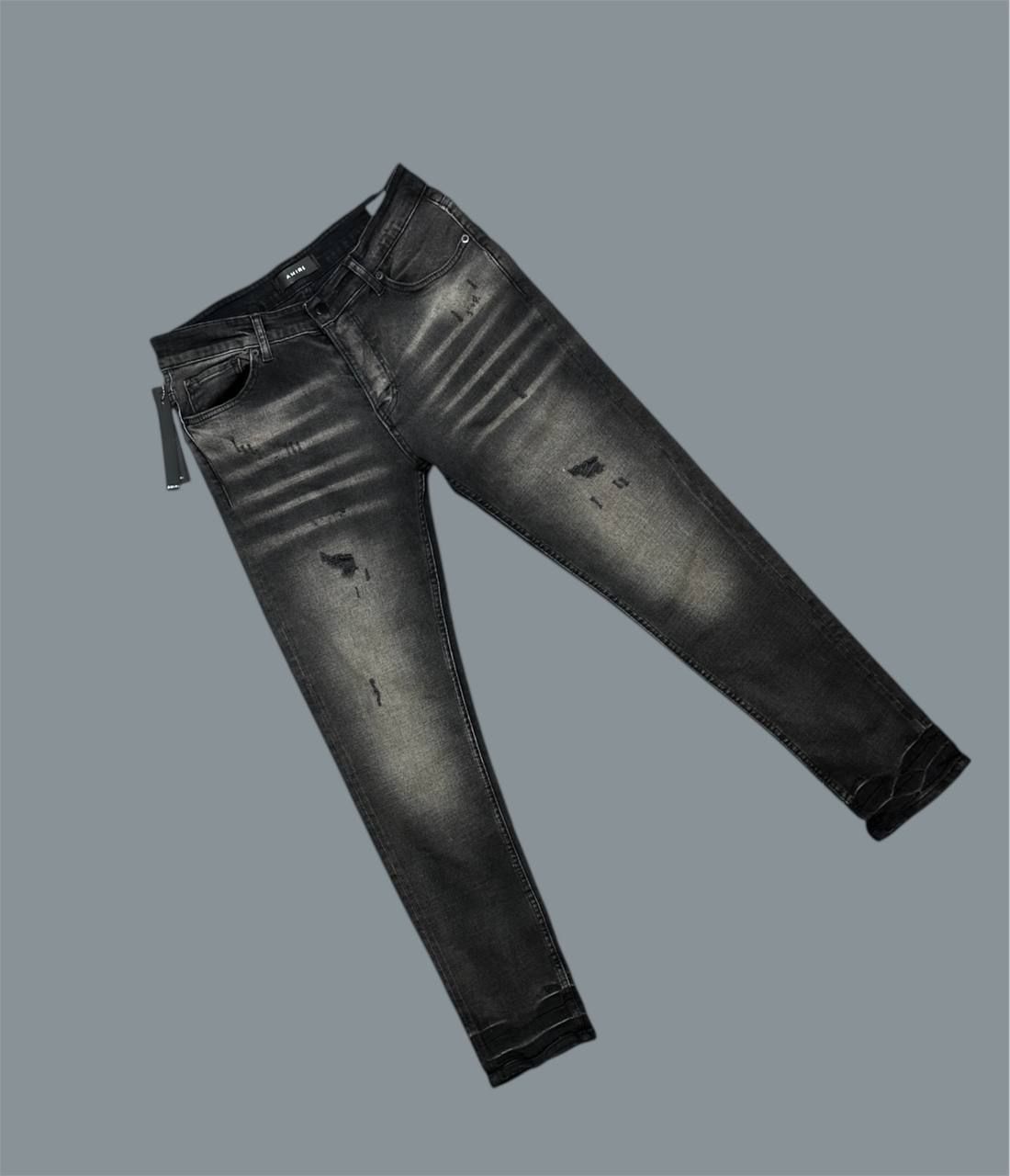 Amiri Retro Ripped Jeans Skinny Fit Stretch Denim For Men's in Black Color