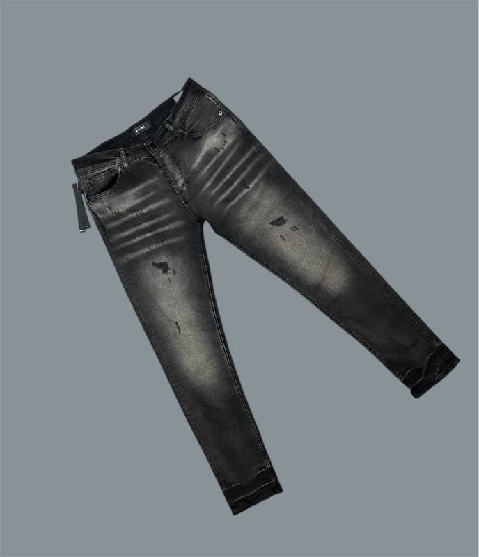 Amiri Retro Ripped Jeans Skinny Fit Stretch Denim For Men's in Black Color