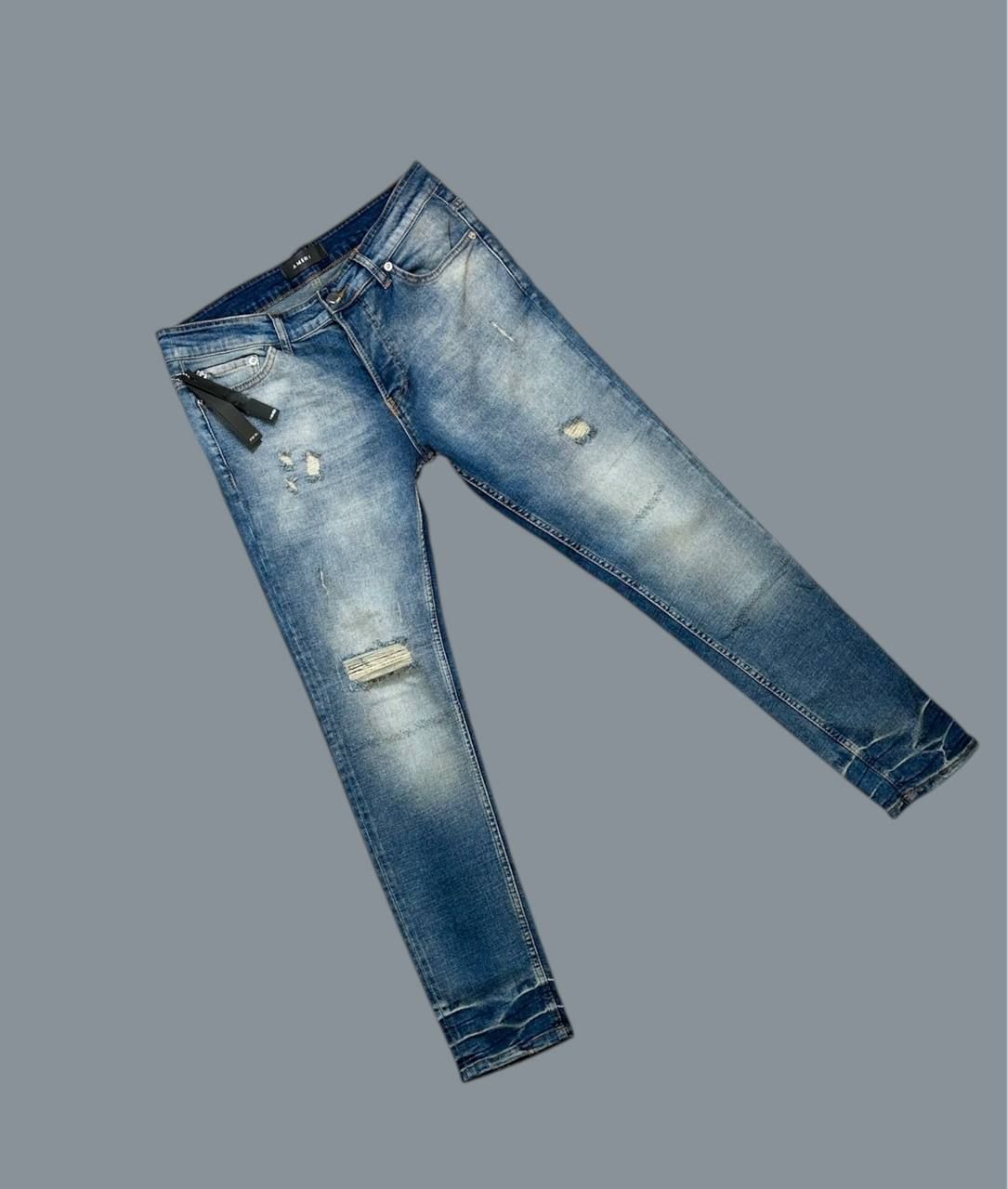 Amiri Casual Wear Stretchable Rugged Denim Jeans For Men's in Blue Color