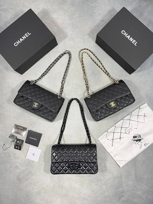 Chanel CC Quilted Caviar Double Flap Black Shoulder Bag For Women's in Different Logo Colors Chanel CC Quilted Caviar Double Flap Black Shoulder Bag For Women's in Different Logo Colors