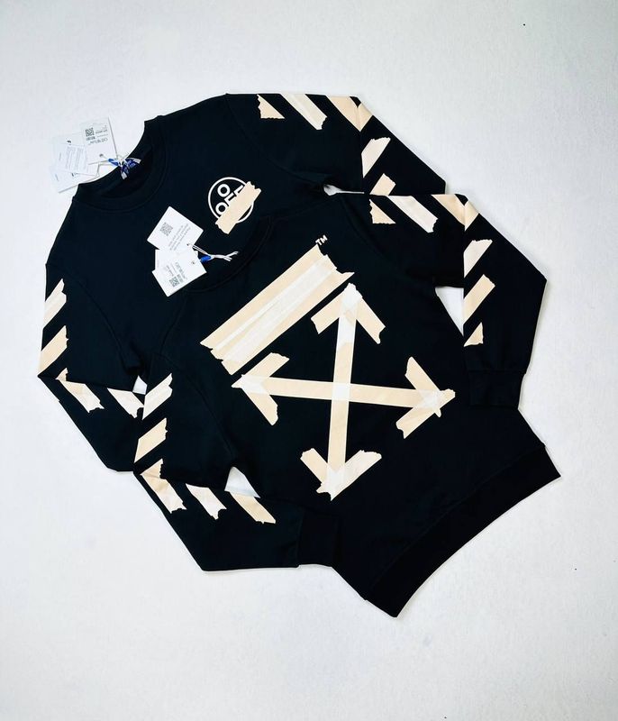 Off-White Crew Neck Diag Tape Arrows Logo Printed Jumpers For Men's in Black Color