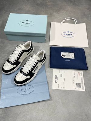 Prada Milano Men's Downtown Leather Black White Trainers Fake Rep Sale UK Men First Copies Sneakers Man Replica Trainer Cheap Price Fakes Reps Sneaker 1st Copy Luxury Brand Logo Shoe 1:1 Trainer 1 to 1 Designer Casual Shoes AAA Duplicate