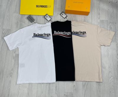 Balenciaga Political Campaign T-shirts Balenciaga Tshirts Men Women Replica Tshirt Half Sleeves T-shirts Men's Women's Reps T-shirt Fake Crewneck Rep T Shirt Cheap First Copy Front Back Logo Printed Tee Shirts Black White Beige Sale UK