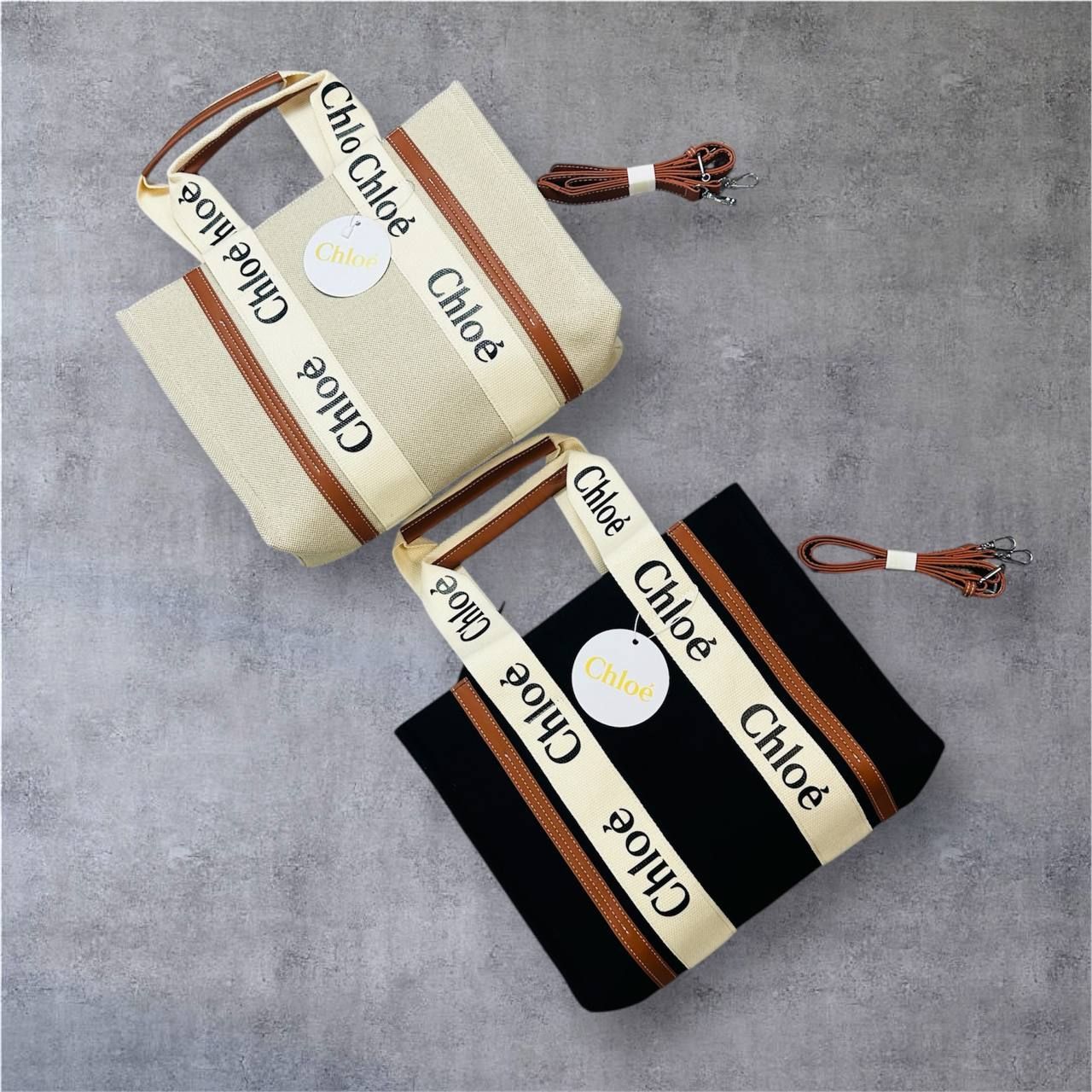 CHLOE Woody branded linen shoulder bag in 2 Colors