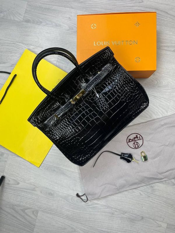 Hermes Birkin Black Shiny Crocodile Bag Gold Hardware For Women's