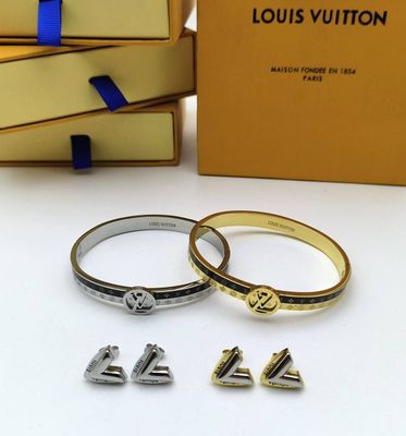 Louis Vuitton Stainless Steel Signature Bracelet & Earring Set For Women's in 2 Colors