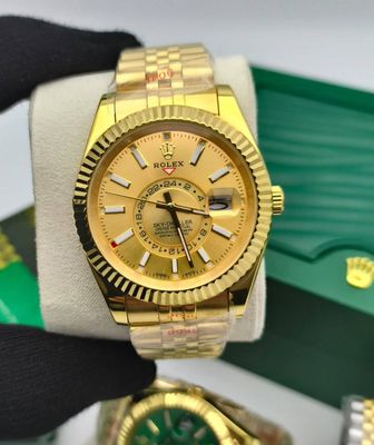 Rolex Sky-Dweller Yellow Gold Champagne Dial Golden Chain Strap Men's Watch