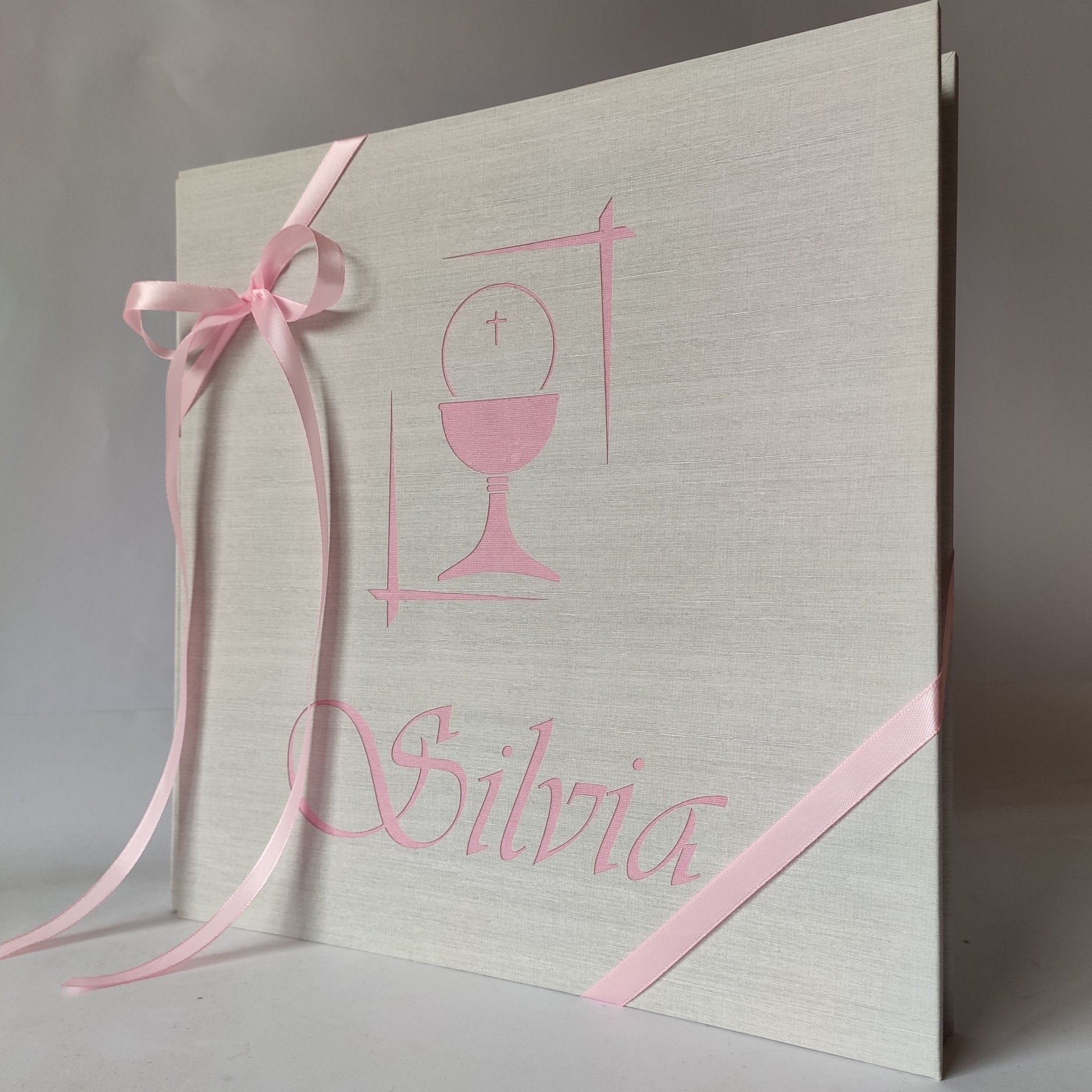 Album fotografico in tela di lino con FRASE DEDICA INCISA E  PERSONALIZZABILE A TUO PIACIMENTO regalo originale PRIMA COMUNIONE,  battesimo, matrimonio