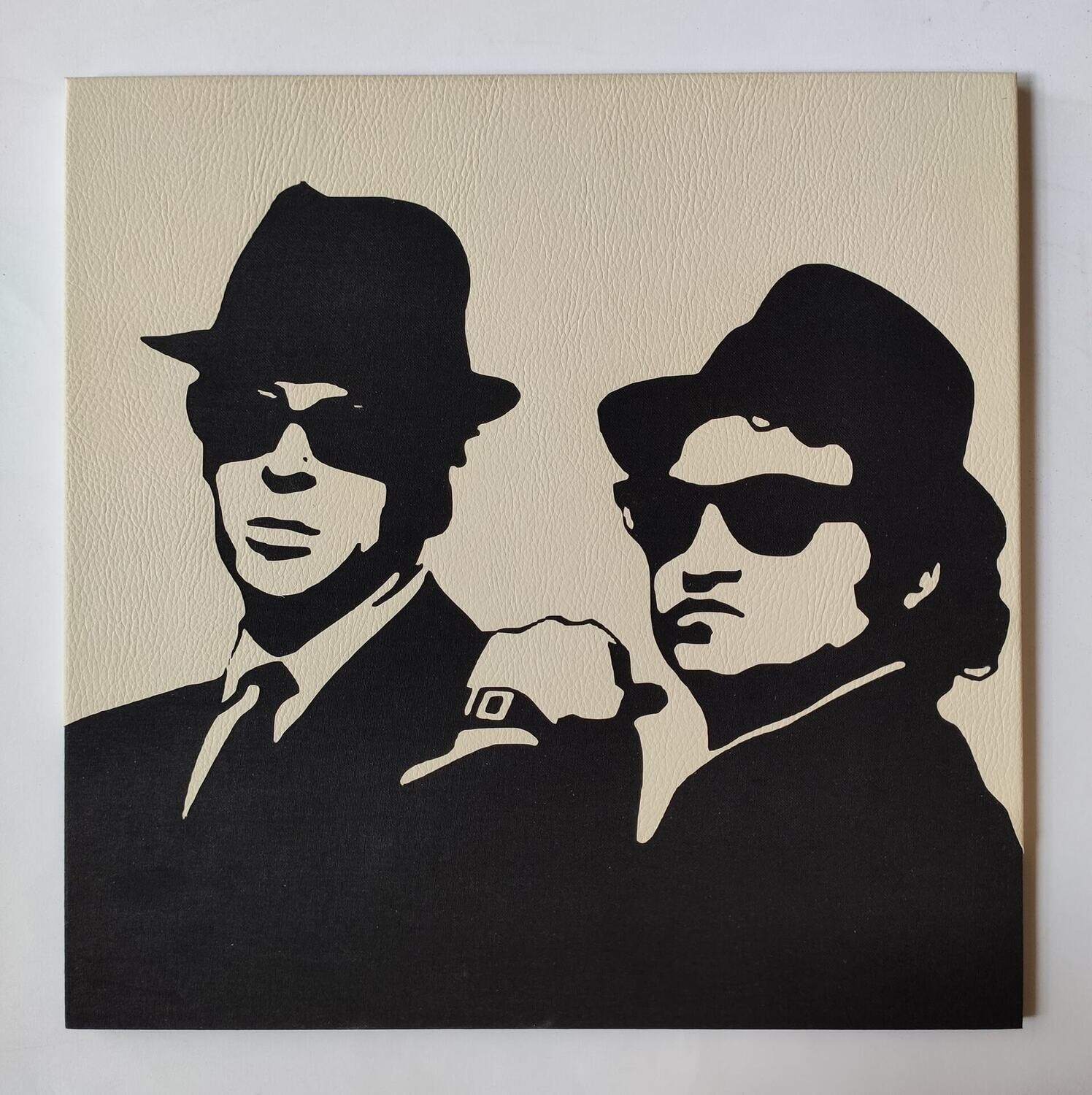 Quadro Blues Brothers in pelle eco e tela inciso