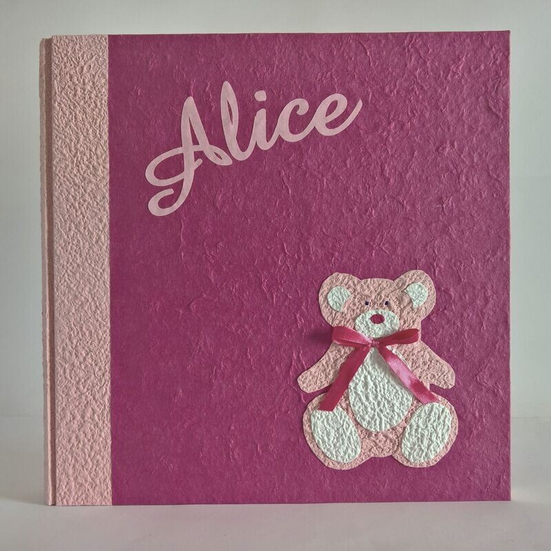 Album fotografico rosa fucsia orsacchiotto e nome