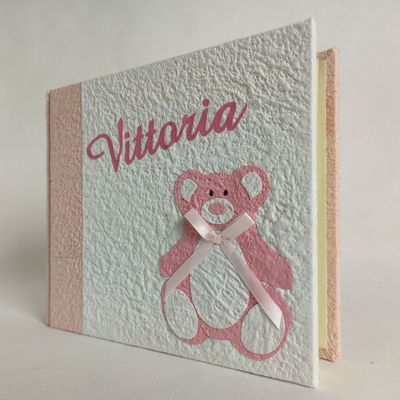 Album fotografico rosa con orsacchiotto e nome
