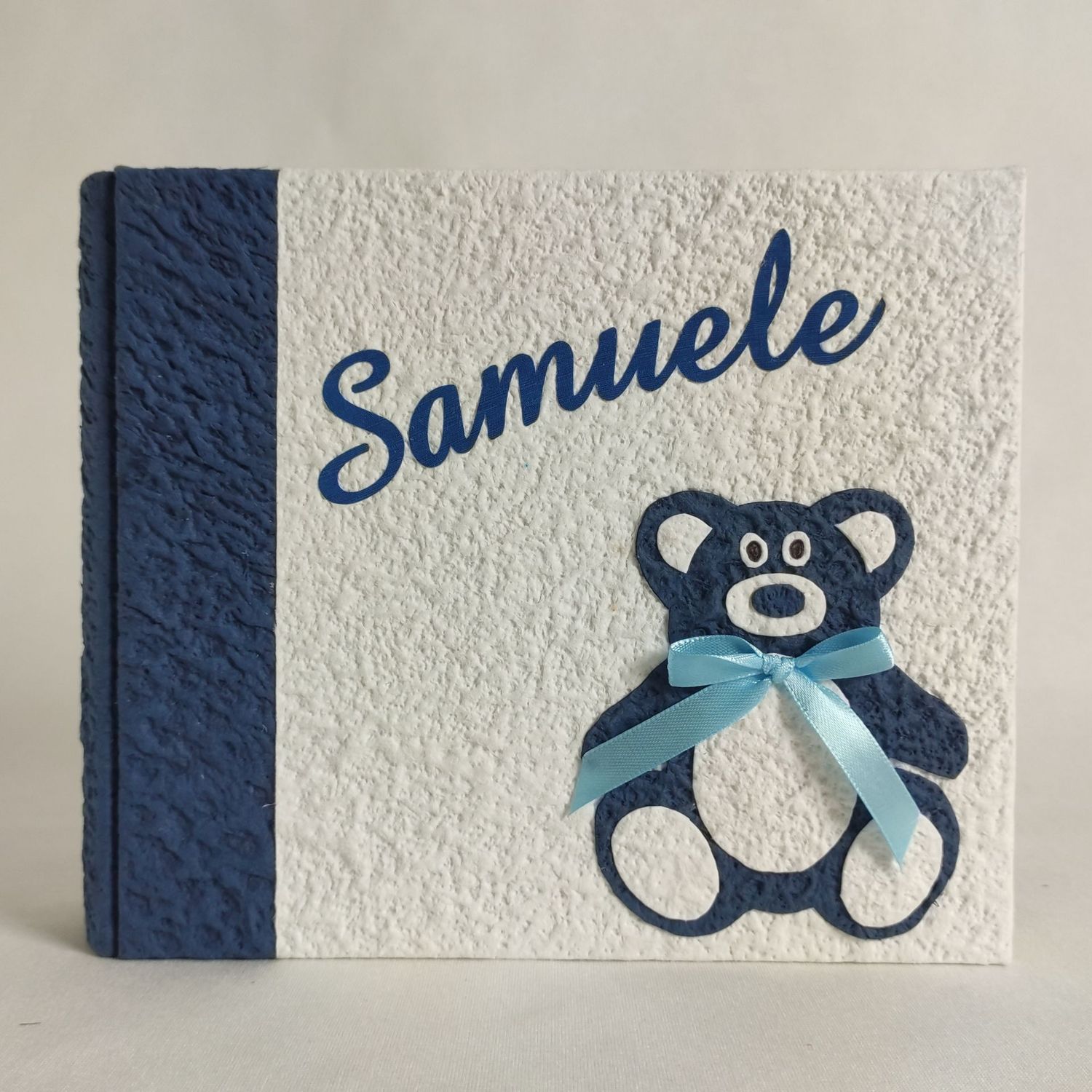 Album fotografico con orsacchiotto blu e nome