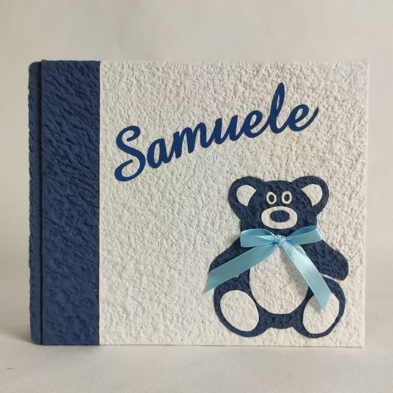 Album fotografico con orsacchiotto blu e nome