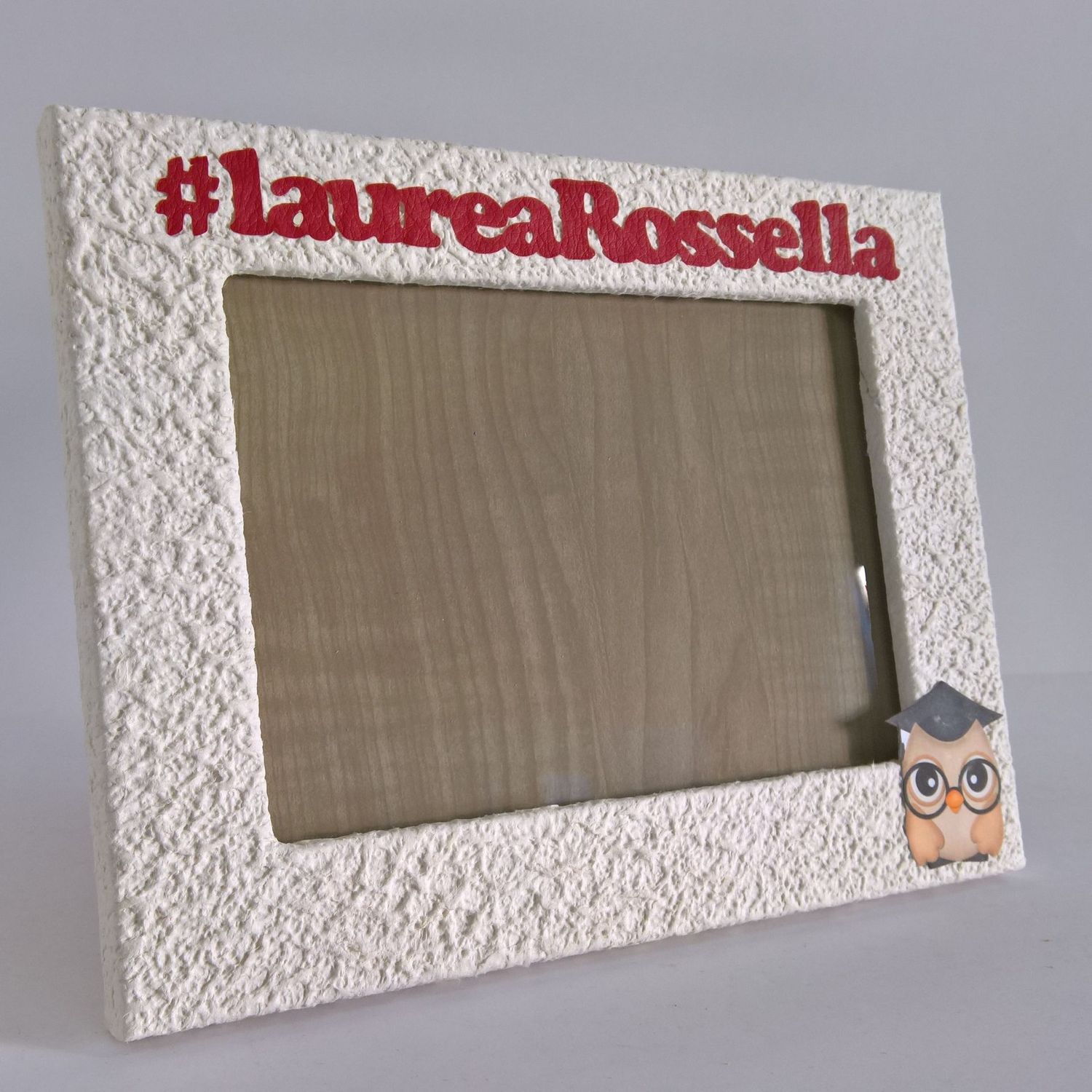 Cornice portafoto laurea in legno e moonrock con scritta