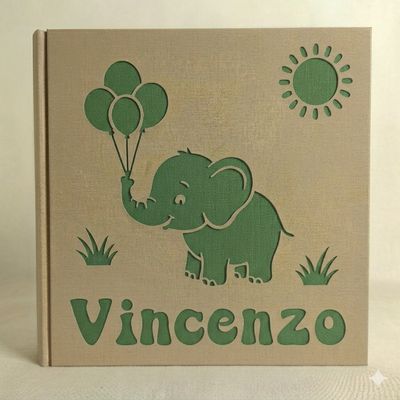 Album fotografico elefantino e palloncini con nome