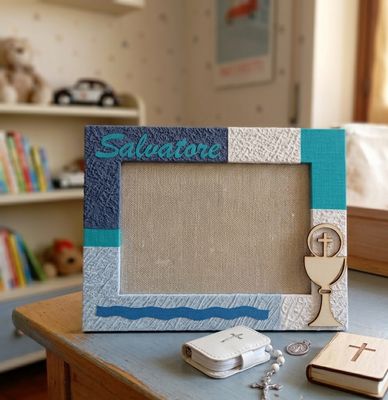 Cornice portafoto con calice Prima Comunione e nome