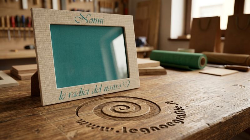Cornice portafoto in legno e tela di lino incisa per i nonni
