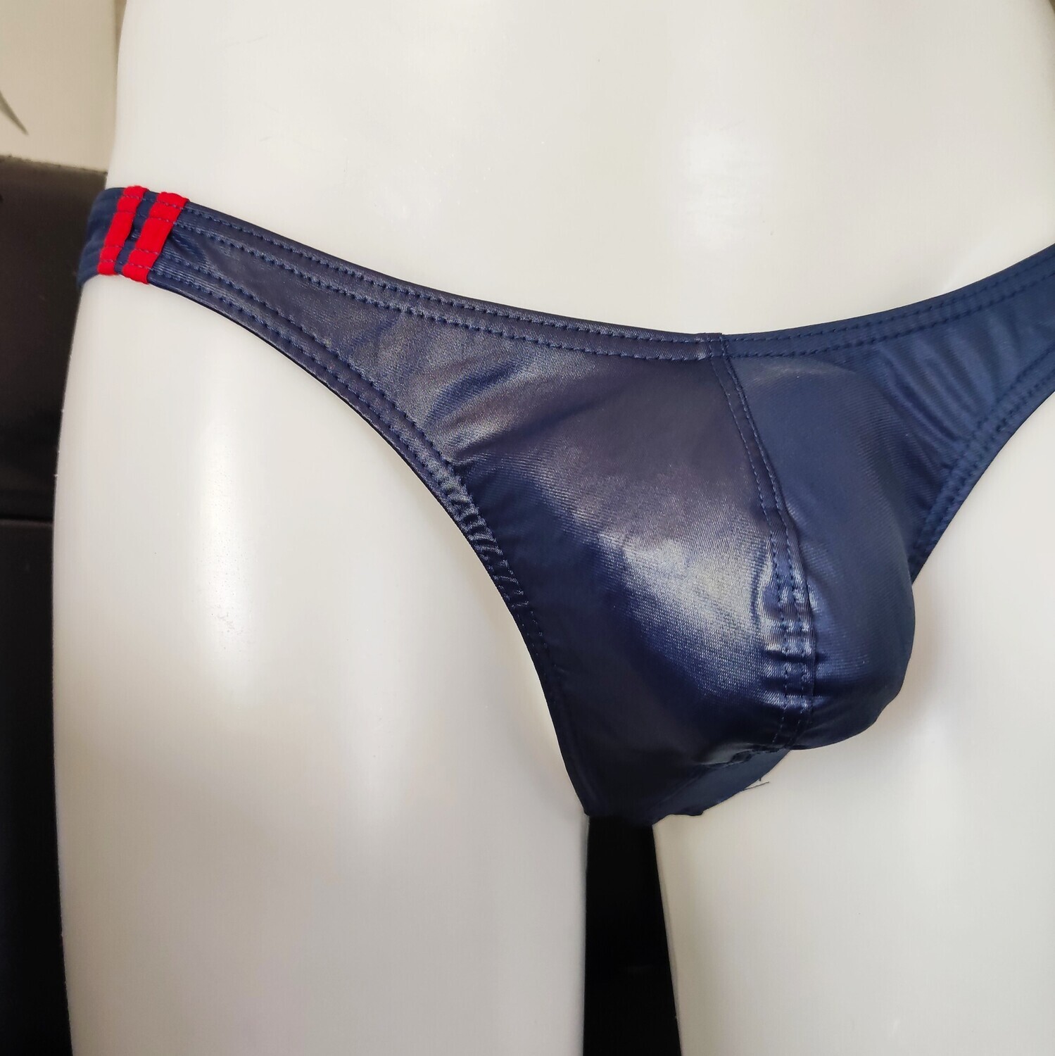 &quot;Second-Skin&quot; String Tanga Lederoptik Slip in Wetlook Premium Qualität, Farbe Dunkelblau