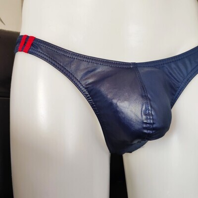 &quot;Second-Skin&quot; String Tanga Lederoptik Slip in Wetlook Premium Qualität, Farbe Dunkelblau