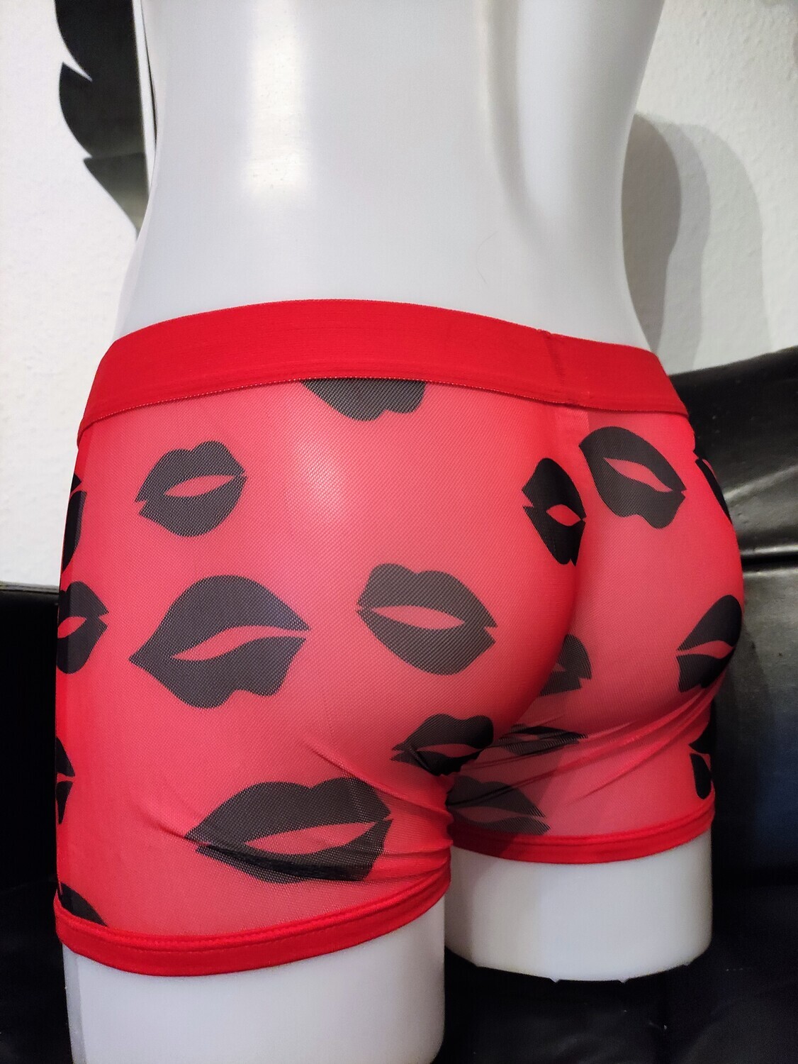 Sexy &quot;Nylon-Kiss&quot; Stretch Boxershort, Pants, Softbund, Transparent, Kiss, Red M/L oder L/XL