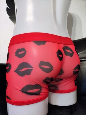 Sexy &quot;Nylon-Kiss&quot; Stretch Boxershort, Pants, Softbund, Transparent, Kiss, Red M/L oder L/XL