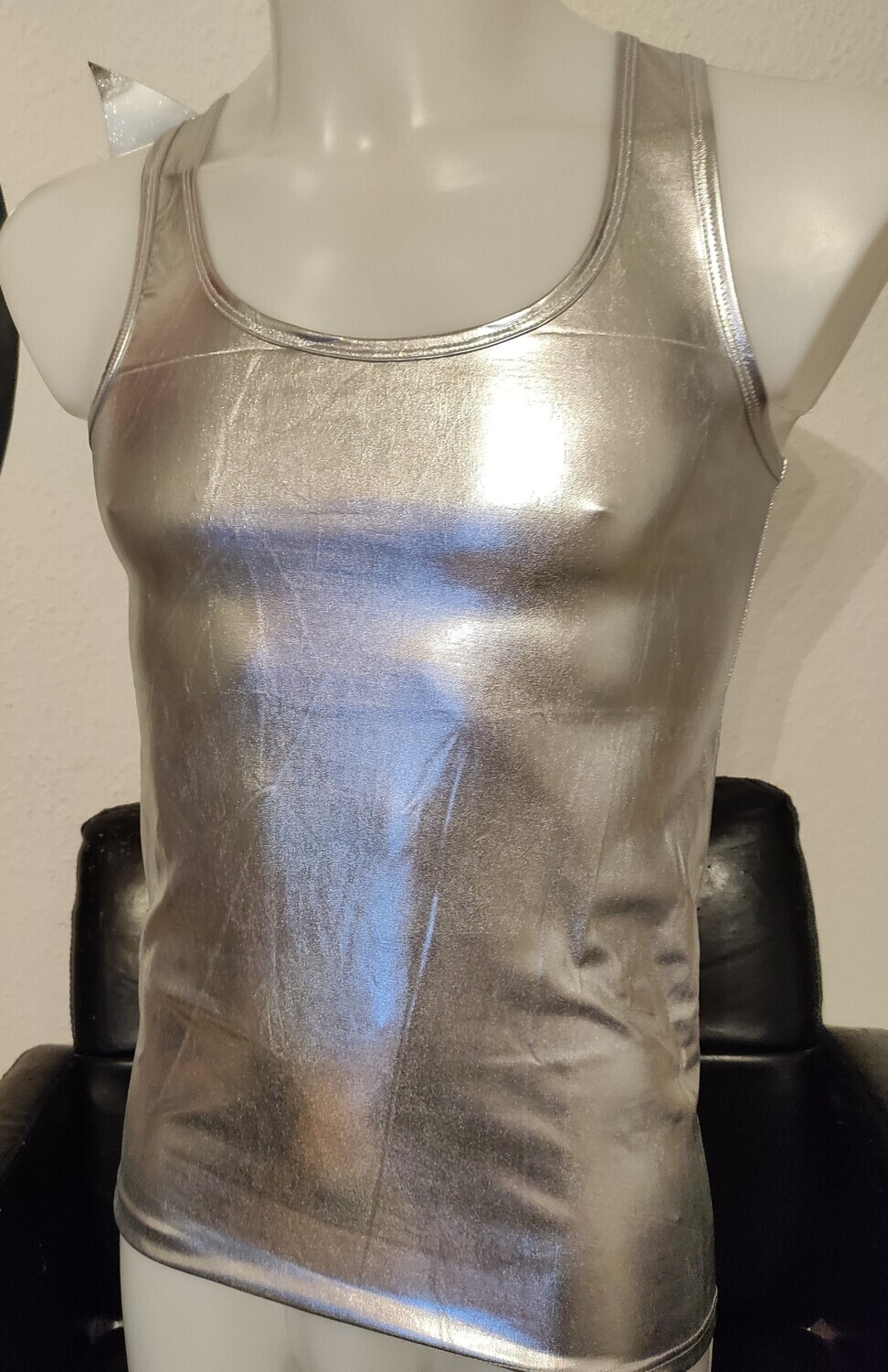 Herren Tank Top &quot;Glossy Silver&quot; Wetlook Style Spiegelglanz,    X-trem Forming Stretch, Gr. M