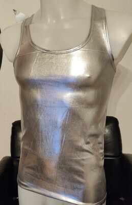 Herren Tank Top &quot;Glossy Silver&quot; Wetlook Style Spiegelglanz,    X-trem Forming Stretch, Gr. M
