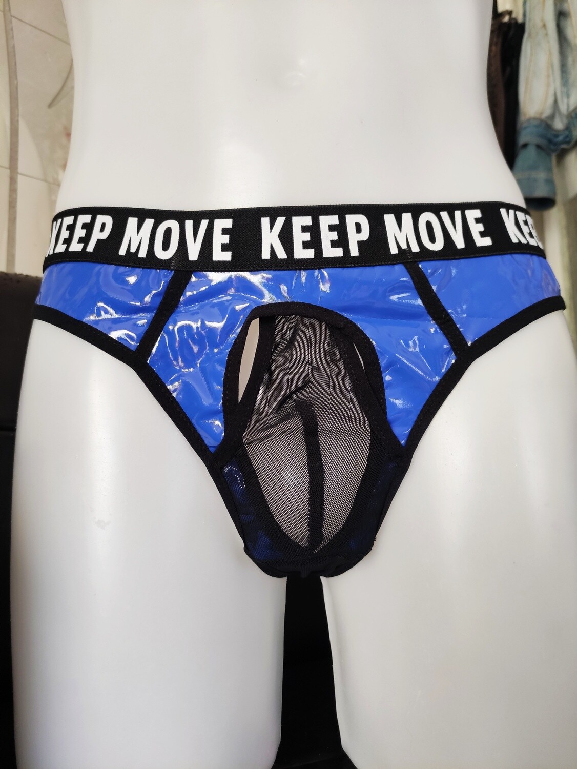 BRAND NEW! Mega Glossy Sexy Lackleder &amp; Nylon Hipster/Slip Spiegelglanz, Blue, S bis XXL