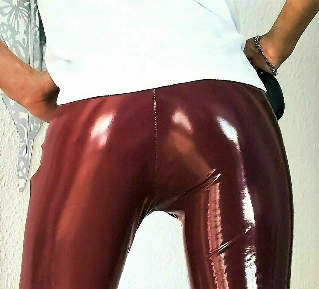 Bye Bye! Last Chance! UNISEX! Push Up Wetlook Stretchhose, Lackoptik, Hot Glossy Spiegelglanz, Bordeaux Rot, M