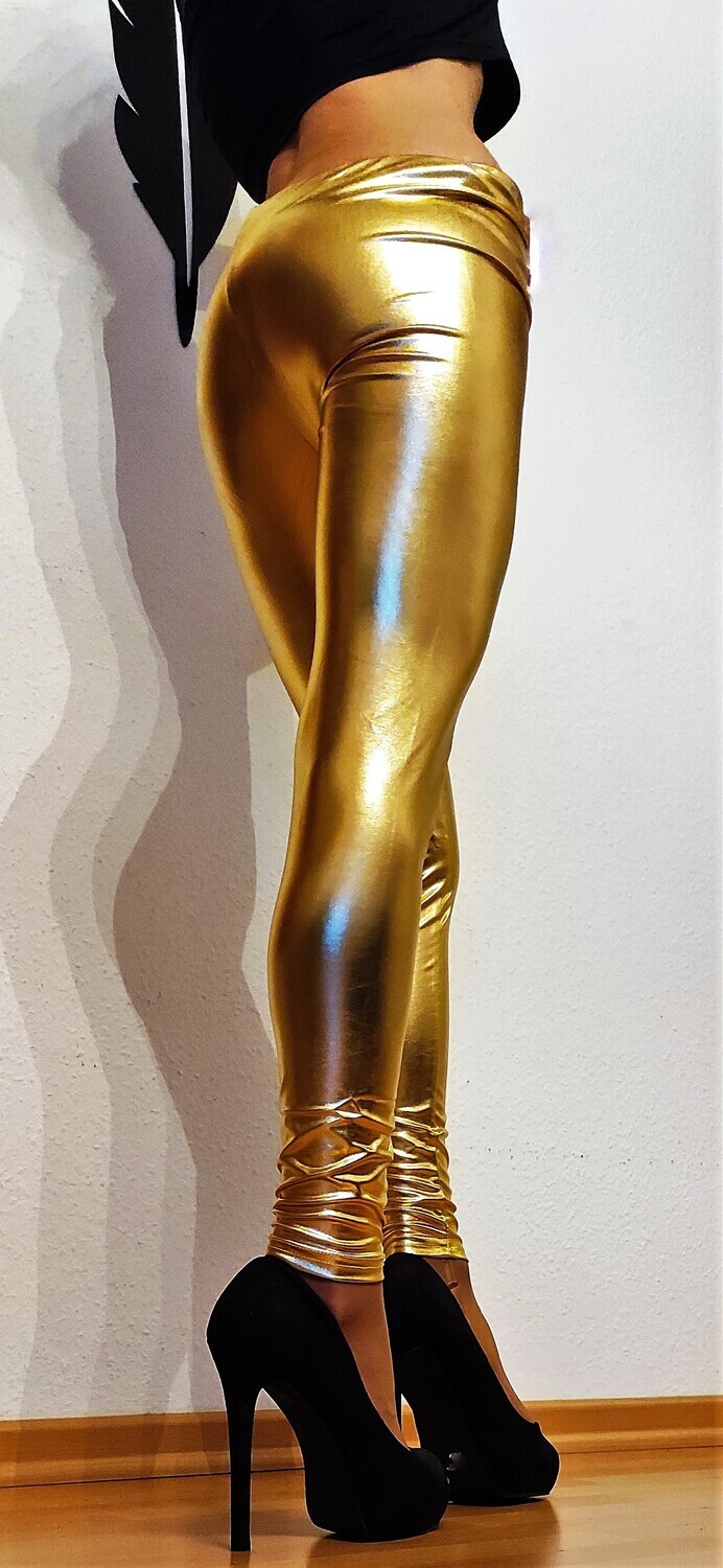 UNISEX! &quot;Glossy Wetlook&quot; Stretch-Skinny, Lackoptik, Spiegelglanz, Shiny Gold
