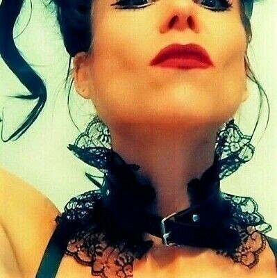 Leder, Nieten &amp; Spitze Halsband, Choker Ledergürtel, Mega Stabil, Kette Gothic Clubwear