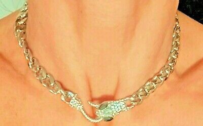 Massives X-trem Breites Schlangen Collier Silberfarben, Hochglanz, funkelnde schwarze und weisse Zirkonia