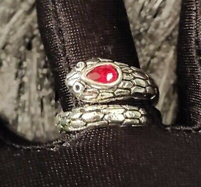 Fashion Snake, Silberner Schlangenring, Ruby Eyes, Unisex, Größe Verstellbar