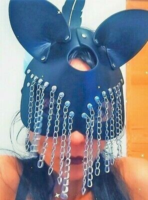 BDSM Leder-Maske, &quot;Bad-Bunny&quot;, Ketten, Nieten, Gurt Bondage , Unisex, anpassbar