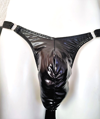 Hot &amp; Sexy! Glossy Black Herren String Underwear Lackoptik Softbund One Size